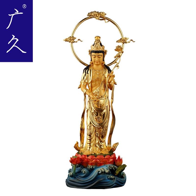 广久纯铜贴金西方三圣供奉家居佛像 广久摆件