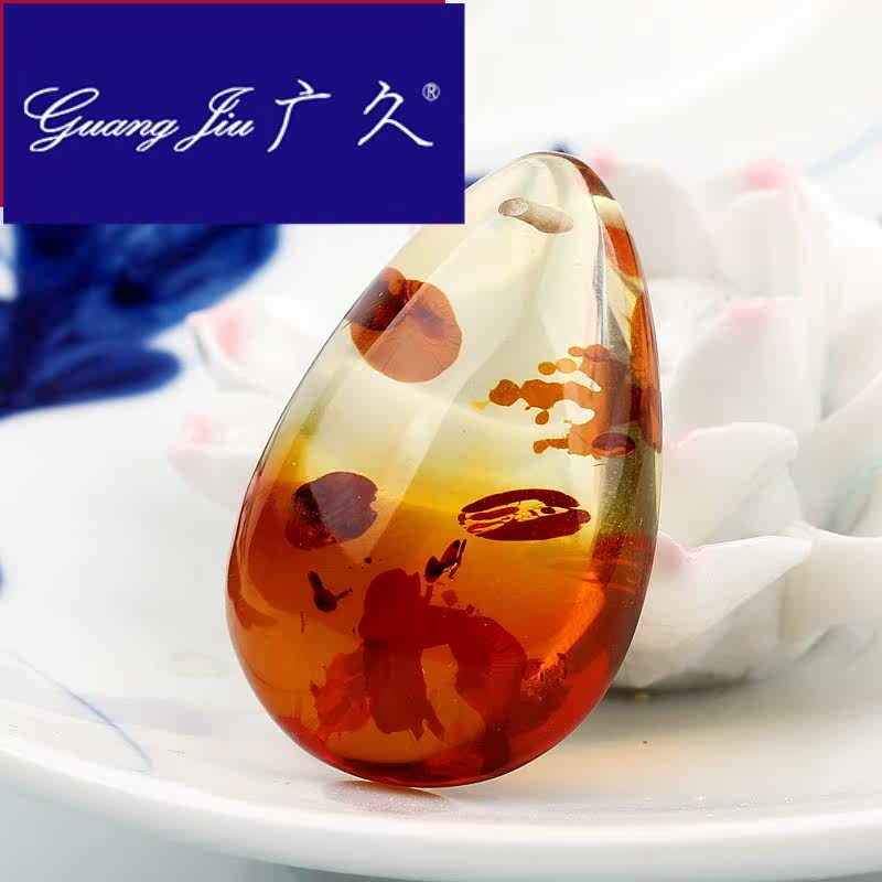 广久a1渐变水滴形吊坠蜜蜡金珀原石 广久项坠/吊坠