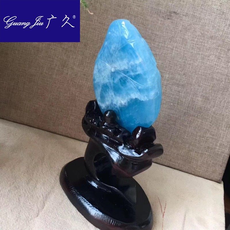 广久天然海蓝宝龙摆件雕刻精致细腻 广久摆件