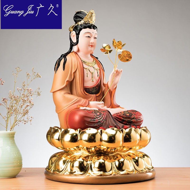 广久纯铜彩绘佛像摆件大势至菩萨 广久摆件