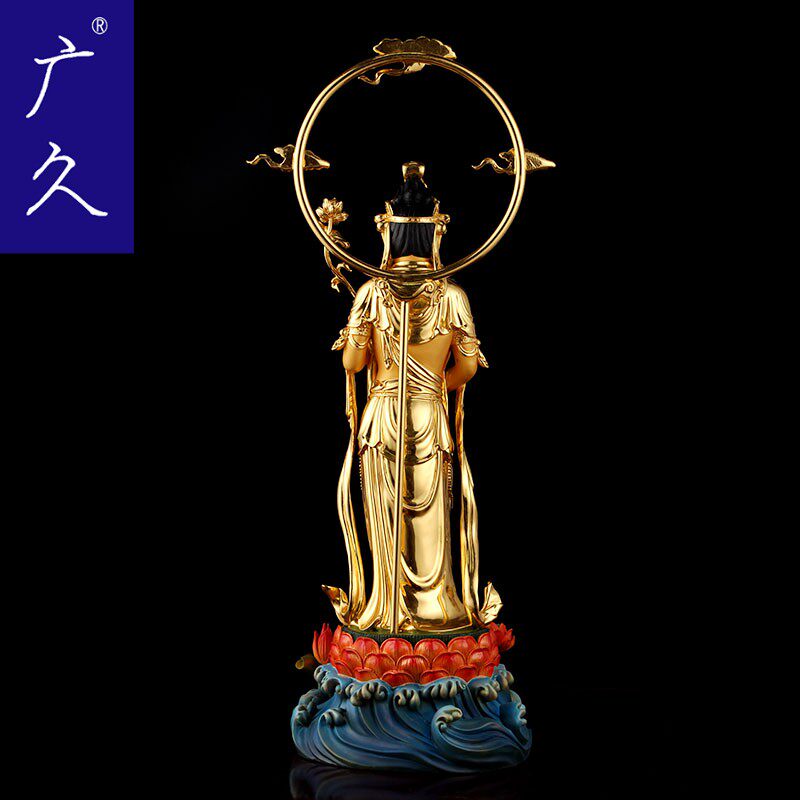 广久纯铜贴金西方三圣供奉家居佛像 广久摆件