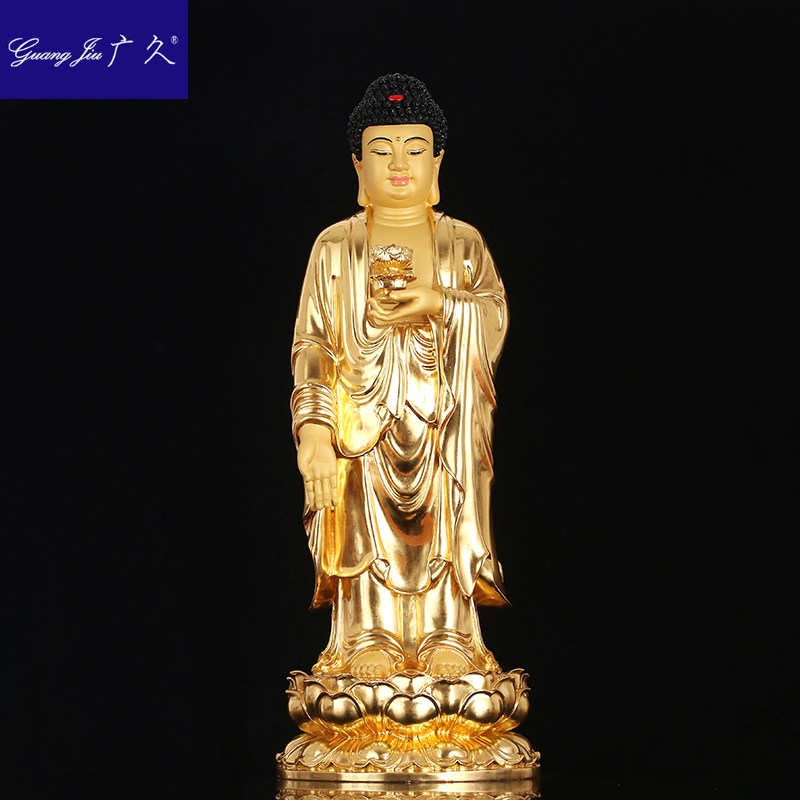 纯铜贴金西方三圣铜雕阿弥陀佛佛像 广久摆件