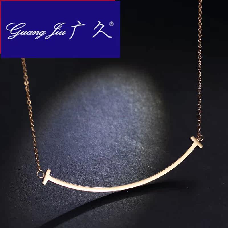 广久a1日韩笑脸女表情短款镀锁骨链 广久项链