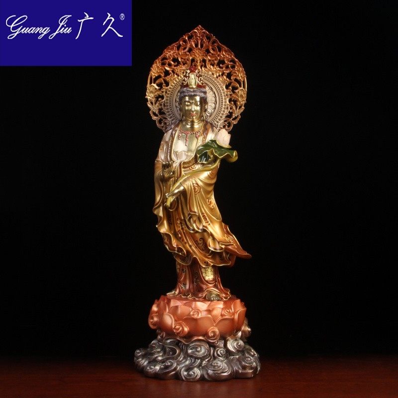 广久西方三圣摆件纯铜居家供奉佛像 广久摆件