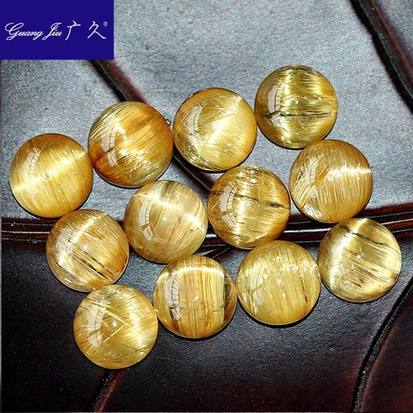 广久天然钛晶裸石圆形一组戒面手链 广久其他DIY饰品配件