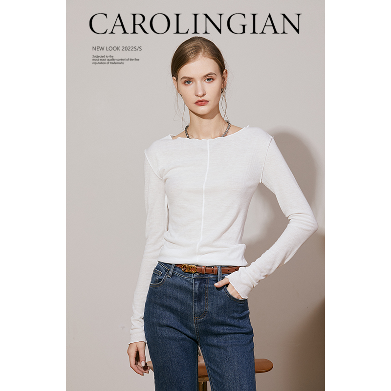 Carolingian法式小众！气质修身显瘦上衣女 时尚舒适打底衫新