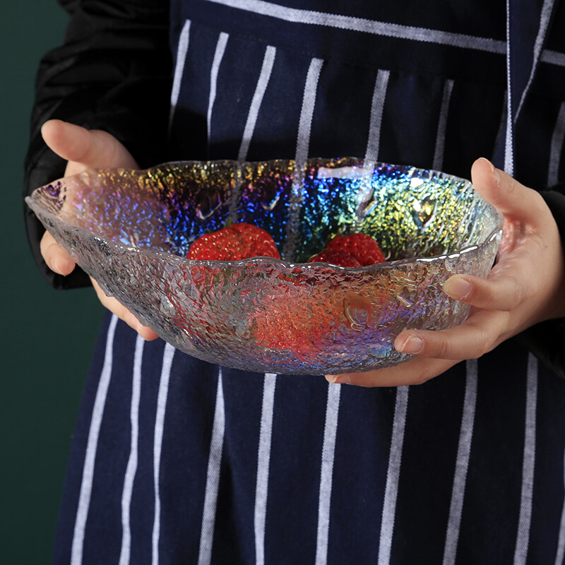 金边水滴玻璃碗轻奢锤目纹创意沙拉碗创意水果盘子北欧网红ins风 - 图2