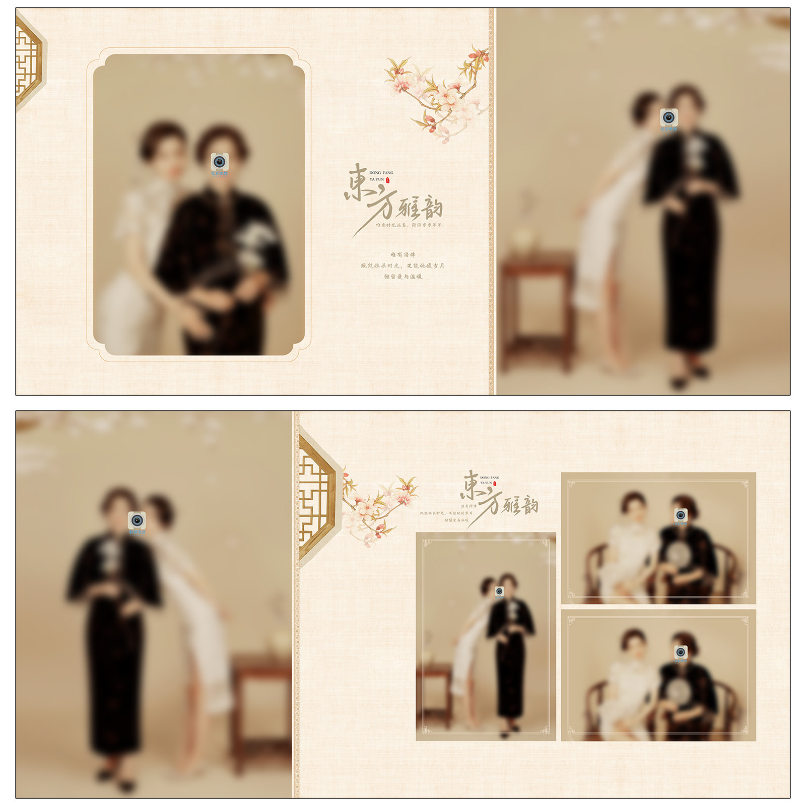 Q102母女写真照片相册PSD模板新中式旗袍古国风工笔画摄影N8素材