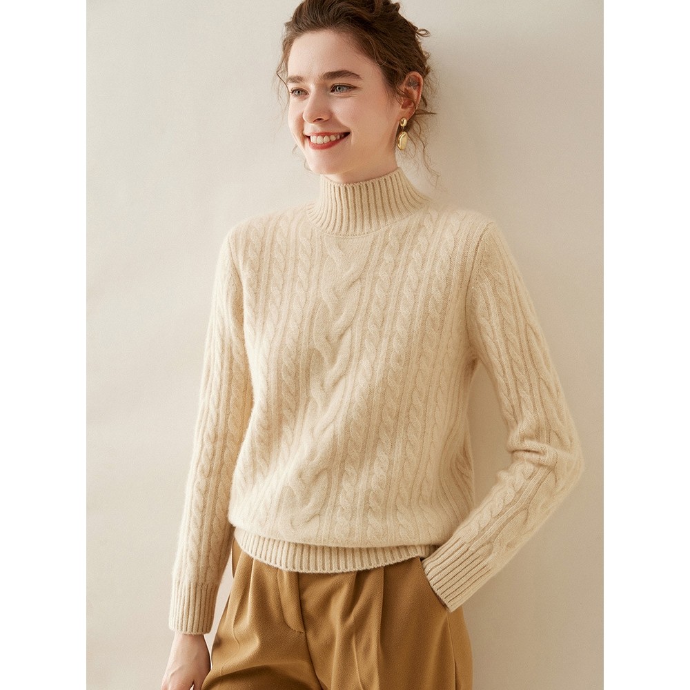 香港潮牌秋冬新款三股加厚半高领山羊绒衫女宽松针织打底绞花毛衣,淘宝优惠券,粉丝福利购,淘宝优惠卷