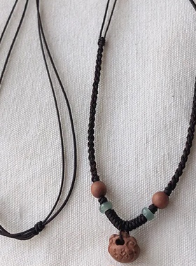 木质桃核红绳编织护身符项链女士真桃木挂件锁成人儿童宝宝平安