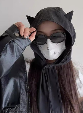 紫色帽子小恶魔绑带速干防晒遮阳帽女薄款护耳头巾帽子可爱猫耳朵
