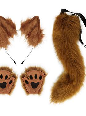 Halloween Ball Plush Cute Beast Ear Hair Band Fox Tail Glov