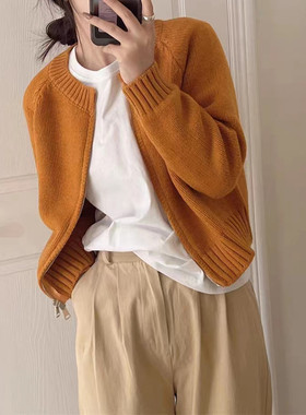 Casual short knitted cardigan women's spring gray sweater
