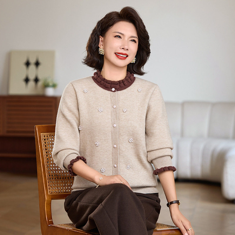 恒源祥新款妈妈秋冬装开衫时尚一体绒保暖上衣中老年女加绒加厚毛,淘宝优惠券,粉丝福利购,淘宝优惠卷