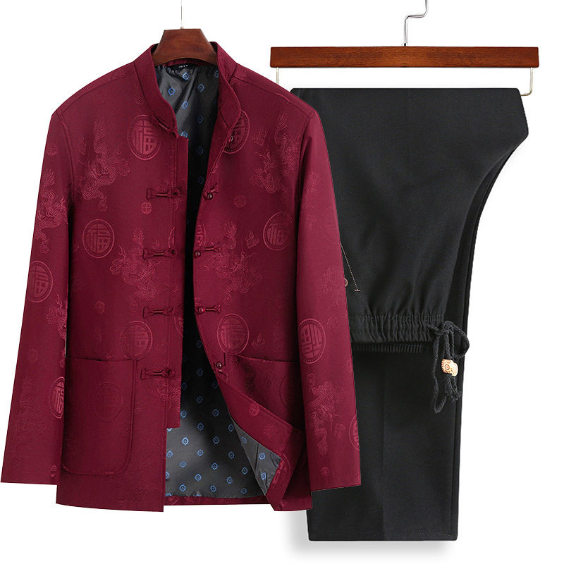 恒源祥男士唐装中老年男士春秋季唐装爷爷夹克套装汉服爸爸外套上,淘宝优惠券,粉丝福利购,淘宝优惠卷