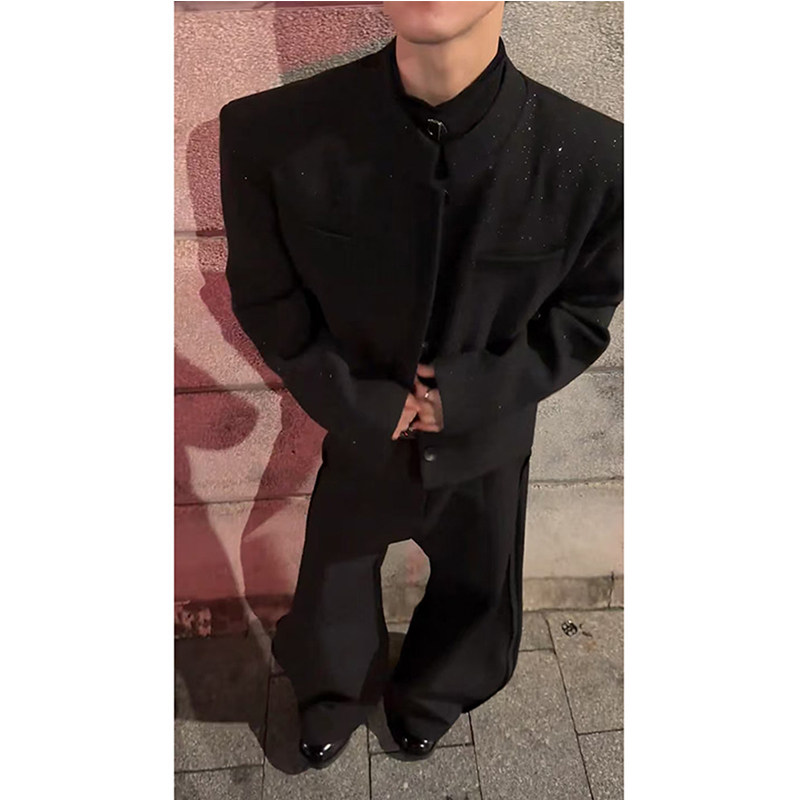 高级感垫肩短款西装外套男秋冬撒银呢料痞帅立领夹克夜店男模穿搭,淘宝优惠券,粉丝福利购,淘宝优惠卷