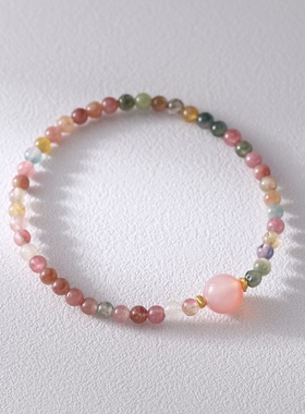 碧玺手串925纯银手工手链女弹力绳中国风盐源珠首饰小众气质手串