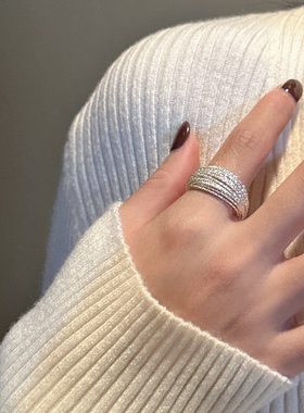 S925纯银新款潮流叠戴风多层线戒指女简约韩国高级感夸张指环手饰