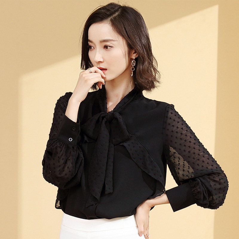 黑色2020春秋新款百搭设计感衬衫 倾甜衬衫
