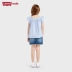 Quần áo trẻ em Levis mới 2019 của Levi mùa hè kẻ sọc dệt trẻ em áo sơ mi ngắn tay - Áo sơ mi