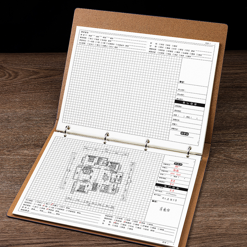 皮面量房本活页设计师量尺本测量专用本A4笔记本子室内装修设计草图全屋定制手绘图方格网格施工绘图本测量本-图2