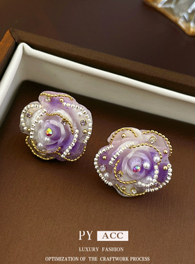 银针镶钻珍珠花朵耳环小清新新款气质耳钉小众高级感百搭耳饰