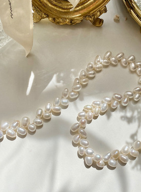 真金电镀树叶珍珠项链法式复古高级感气质锁骨链时尚OL项饰女