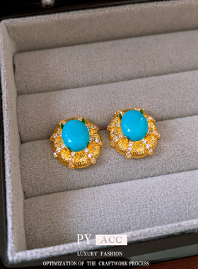 18K真金电镀银针锆石拉丝耳钉复古通勤百搭耳环轻奢高级感耳饰女