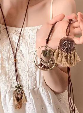 复古民族风圆形木珠镶钻项链简约时尚休闲风锁骨链个性小众项饰女