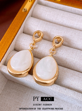 银针镂空水滴贝壳耳环时尚复古设计重工耳钉气质轻奢高级感耳饰女