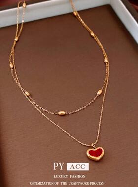 钛钢滴油爱心可调节吊坠项链中古vintage简约毛衣链复古百搭项饰