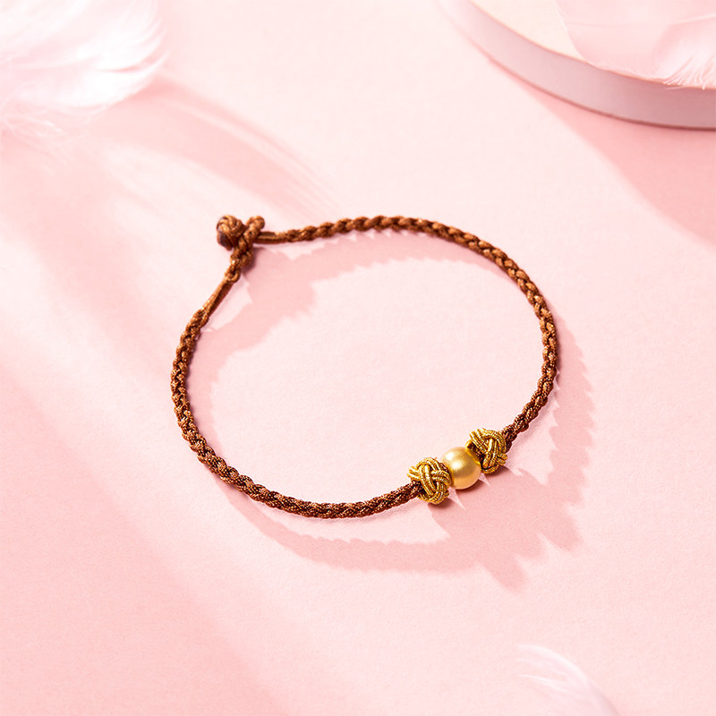 love＆love小金珠手绳黄金足金999转运珠5D硬金手饰送女友礼物