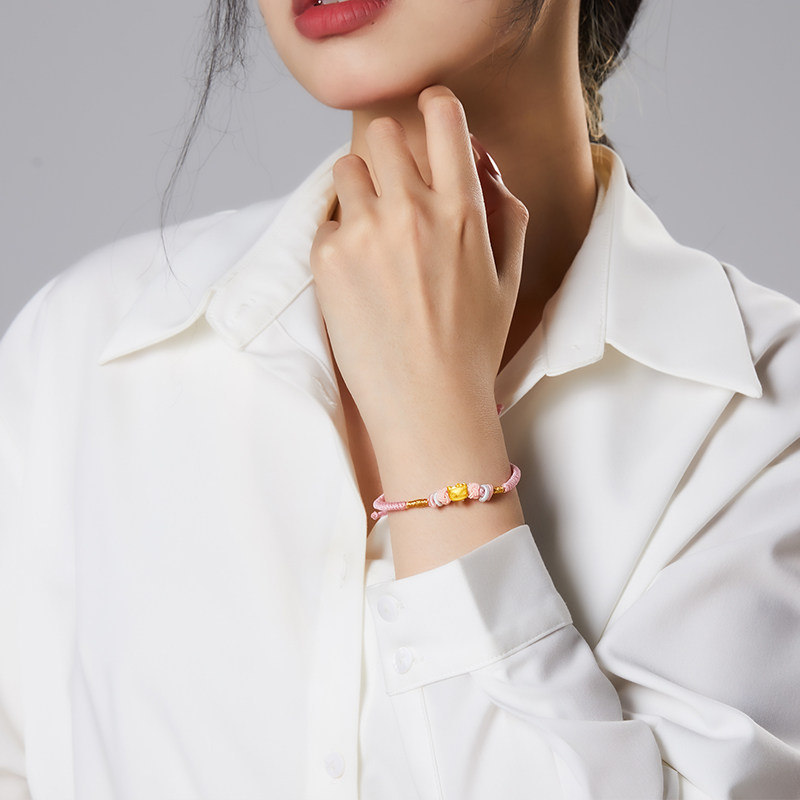 love＆love小猫咪手绳黄金足金999转运珠5D硬金萌宠送女友礼物