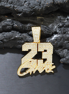 【ICE JAG】欧美嘻哈满钻数字字母23吊坠项链镶钻菱形古巴链