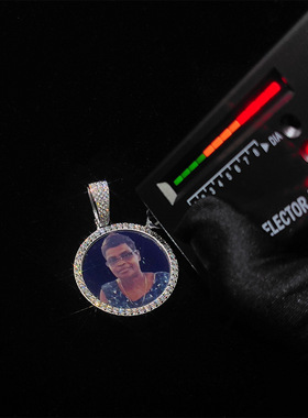 【ICEJAG】欧美嘻哈925纯银莫桑石圆形照片相框吊坠个性男士项链