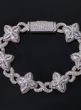 【ICEJAG】嘻哈说唱无限四叶草手链时尚高级感5A锆石彩色手饰品