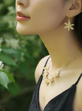 丁香水仙花枝项链女锁骨吊坠