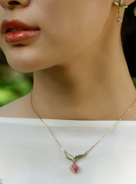 桃子果实吊坠项链纽约手工制作