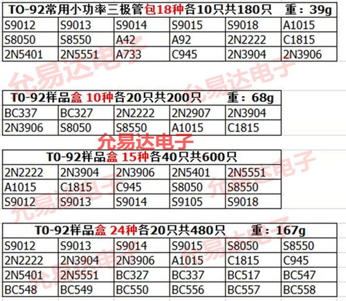 三极管S9013 TO-92 0.5A/40V NPN （100个） - 图3