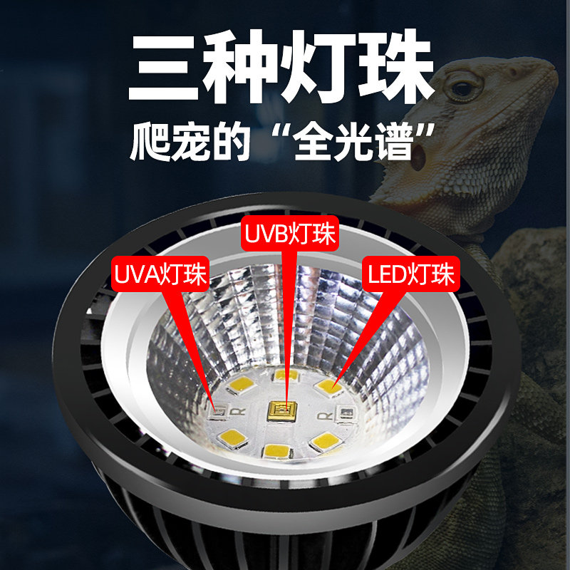 乌龟晒背灯UVA+UVB全光谱led太阳灯爬虫照背灯龟缸照明灯三合一