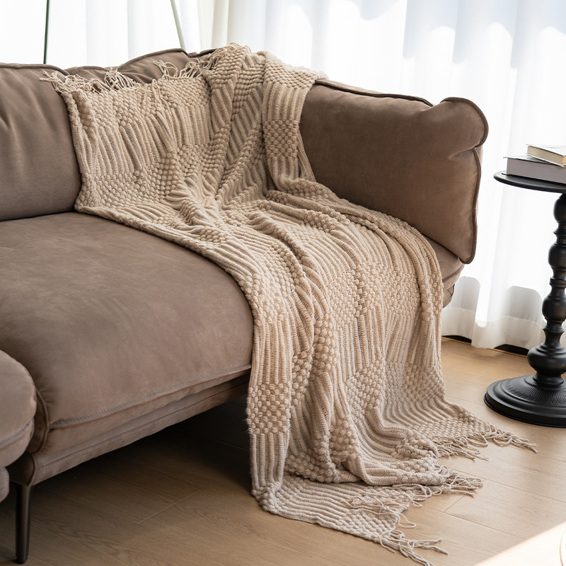 沙发毯北欧风纯色空调午睡盖毯披肩毯子民宿床尾毯流苏针织休闲毯,淘宝优惠券,粉丝福利购,淘宝优惠卷