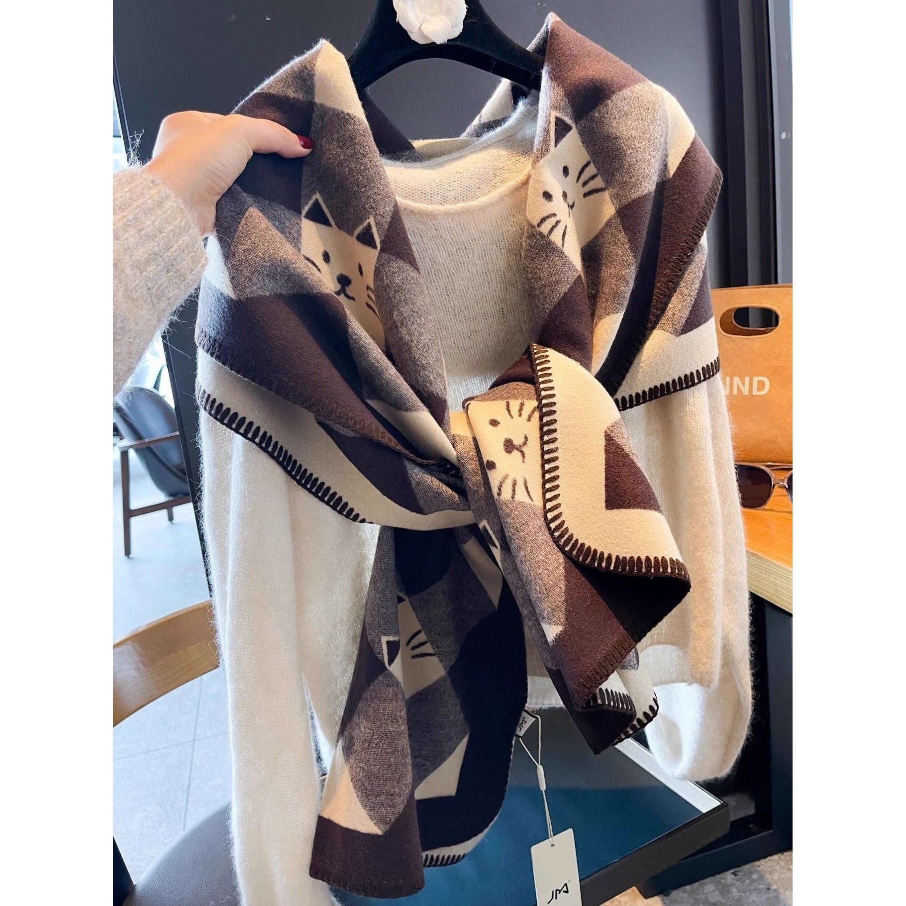 【正品】Coor Koor高级咖双面猫咪格纹羊绒围巾女秋冬保暖披肩围,淘宝优惠券,粉丝福利购,淘宝优惠卷