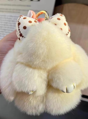 可爱真獭兔毛蝴蝶结小兔子挂件