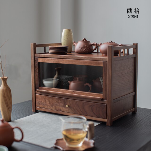Black walnut solid wood teacup holder purple sand teapot storage rack