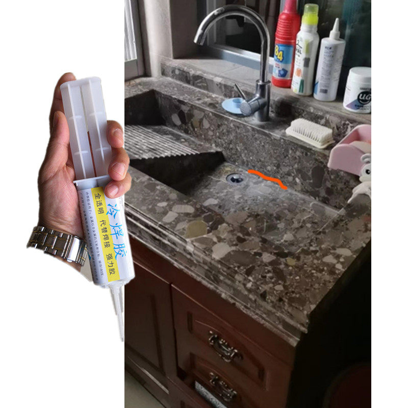 修补人造石洗手池裂缝漏水冷焊胶补大理石岩板做的洗衣池裂纹石缝 - 图1