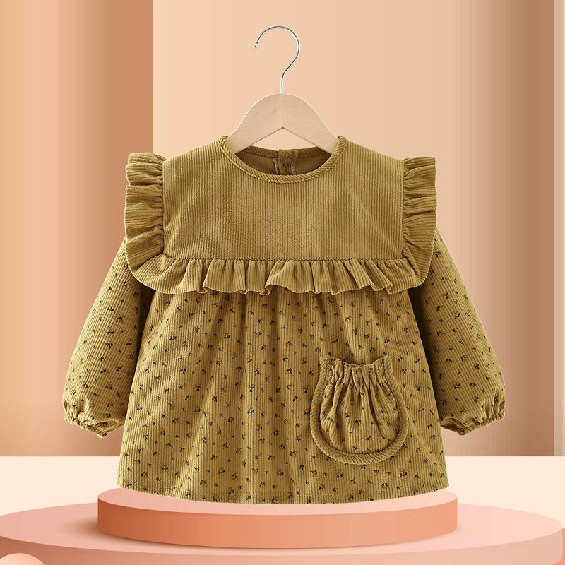 Baby girl smock, autumn and winter outer wear princess dress, eating bib, children's apron, waterproof and anti-dirty baby reverse wear protective clothing