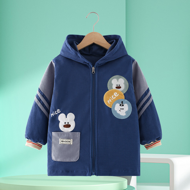 男宝宝羽绒服罩衣外套2025新款秋冬儿童防水防脏围裙外出长袖护衣 - 图1