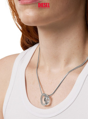 [礼物]DIESEL男女同款OVAL D银色项链挂坠饰品DX1644