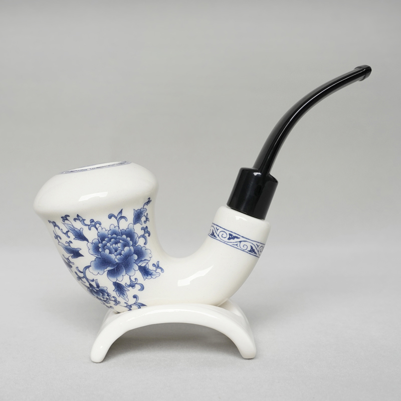 男士陶瓷烟斗手工青花葫芦弯斗传统老式过滤旱烟锅烟斗架烟具配件 - 图3
