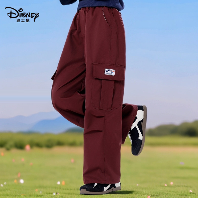 迪士尼大童装女童阔腿裤儿童直筒裤女孩工装裤2025秋冬装加绒裤子,淘宝优惠券,粉丝福利购,淘宝优惠卷